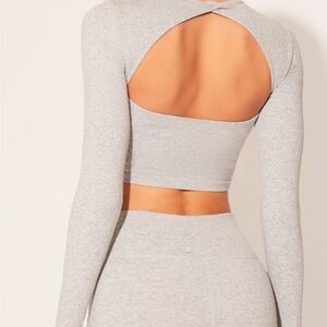 Gray Cutout Long Sleeve Active Crop Top
